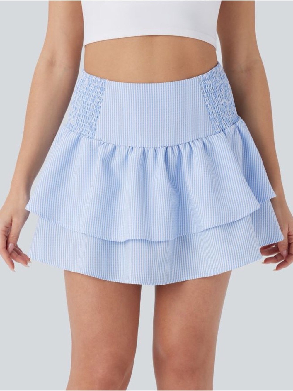 HALARA Blue & White Striped Bow-Back Mini Skirt - Picture 2 of 6